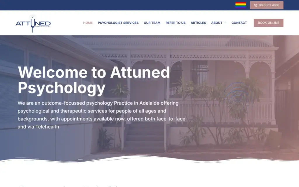 Attuned Psychology website homepage
