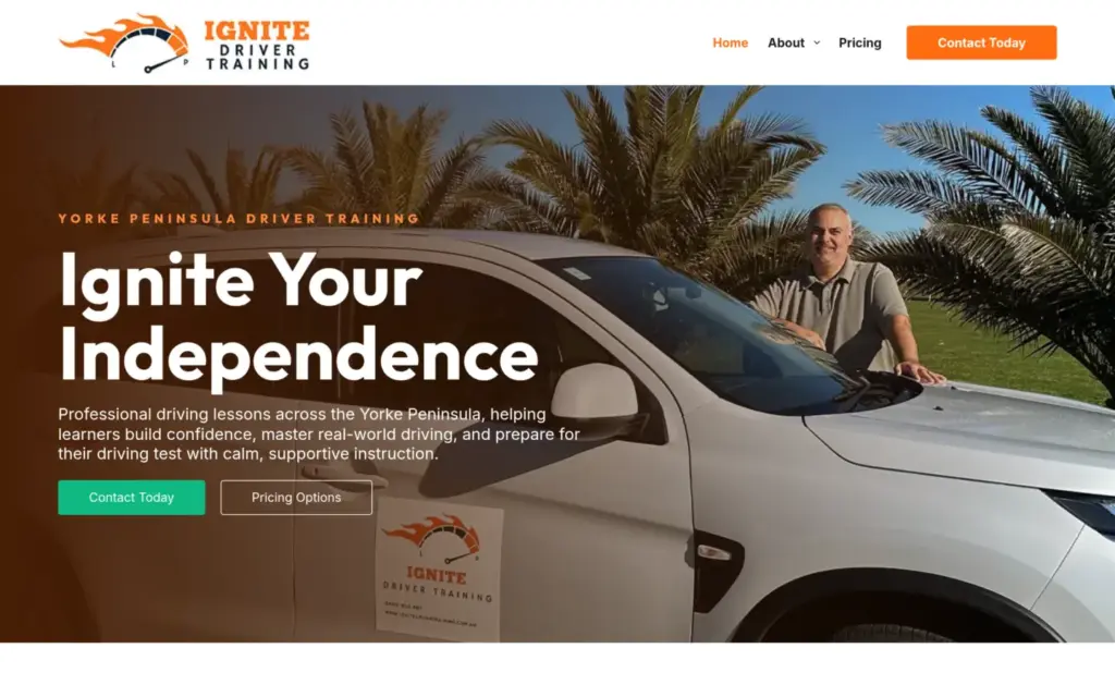 Ignite Driver Training website homepage