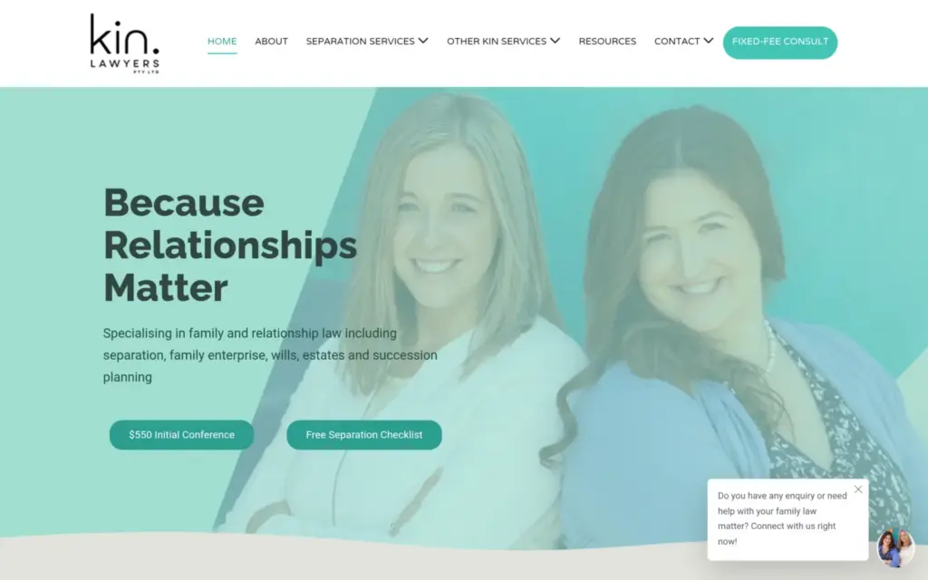 Kin Lawyers website homepage