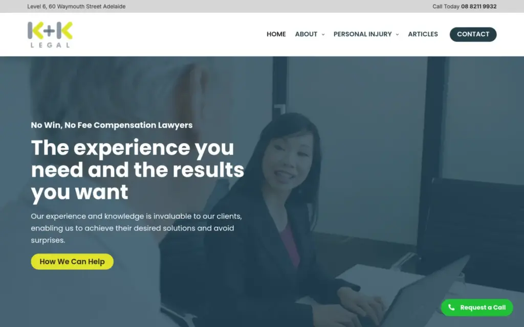 K + K Legal website homepage