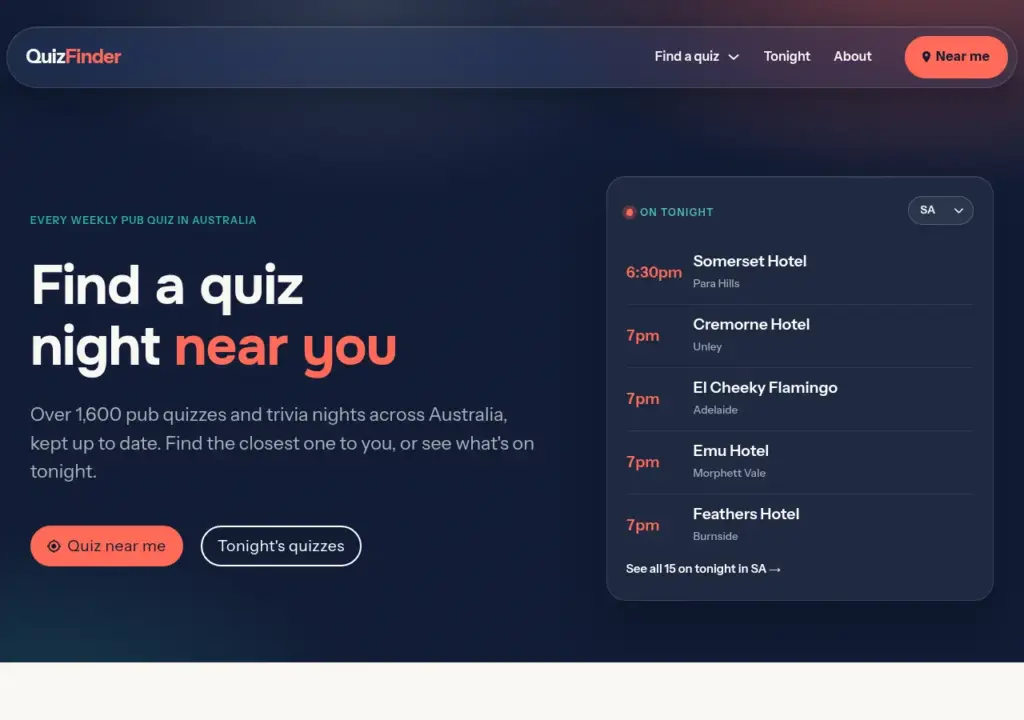 QuizFinder website homepage