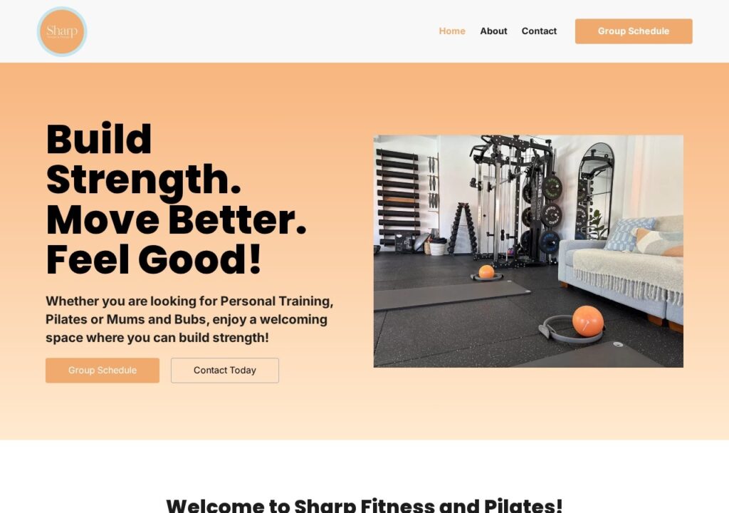 Sharp Fitness & Pilates website homepage