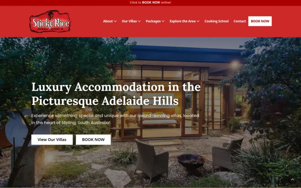 Sticky Rice Villas website homepage